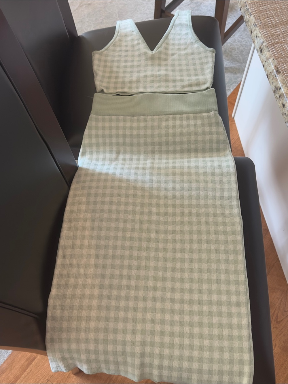Soft Sage Gingham V-Neck Dress